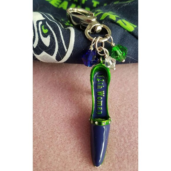 Seattle Seahawks Inspired Jeweled "12th Woman" Purse Fob or Key Chain - Picture 3 of 4